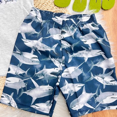 Conj. Camiseta Shark e Bermuda Tubarões - Mescla 